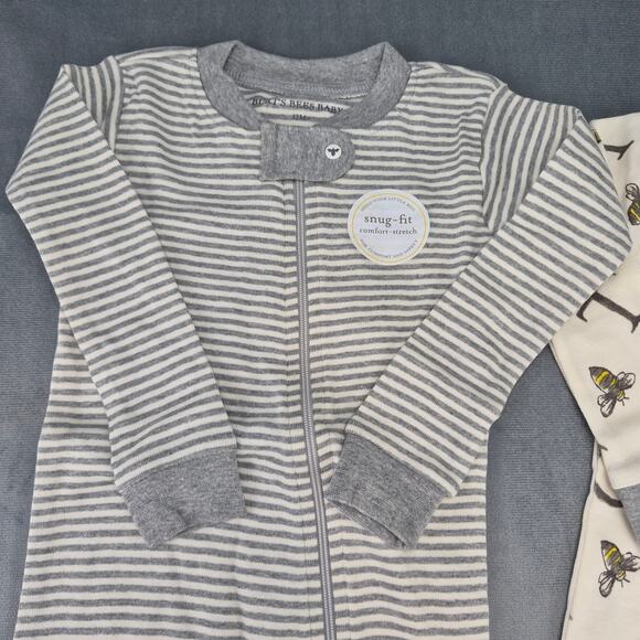 Burts Bees A-Bee-C and Stripes Organic Cotton Snug Fit Footed Sleeper 2 Pack 12M - Picture 8 of 9